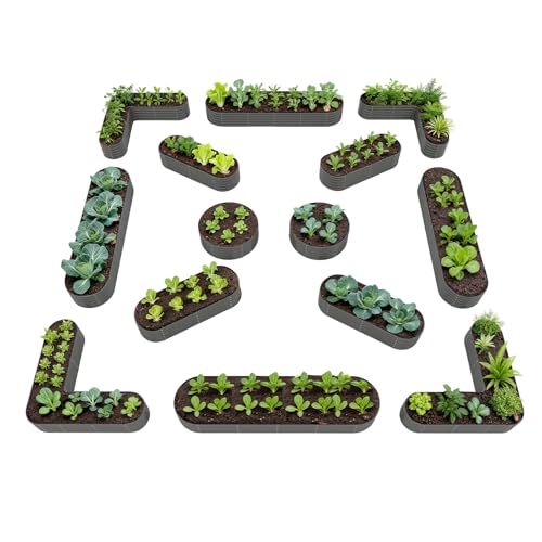 A ANLEOLIFE Set of 14 18 Inch Tall Raised Garden Beds Kit, Heart-Shaped, Long Oval & Round Metal Planters – Ideal for Creative Garden Layouts, Quartz Grey