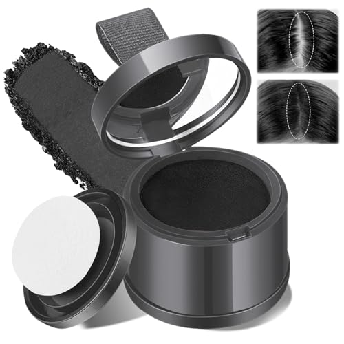 lomdung Poudre de Racine de Cheveux avec Houppette et Miroir, Poudre Densifiante Cheveux Imperméable et longue Durée pour Combler les Cheveux Clairsemés, Hairline Powder pour Hommes, Noir