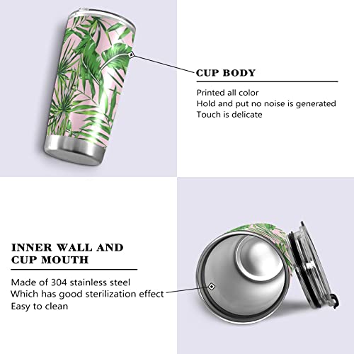 Mchiver Palm Leaves Tumbler With Lid And Straw Stainless Steel Insulated Coffee Cups Travel Mug For Hot And Cold Drinks Insulated Tumblers For Cold Hot Beverages Beach, 20 Oz #TOP1
