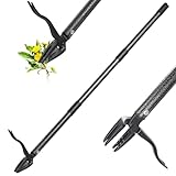 DAKEPOLE Unkrautstecher, Unkrautentferner Länge 150cm, Metallgriff und 4 Stahlkrallen, Aufrecht Stehender Unkrautentferner mit Gartenhandschuhen Geschenk, Haustierfreundlic