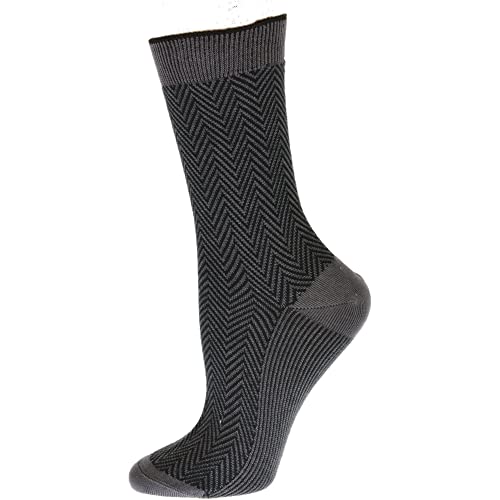 Women's Mercerized Cotton Herringbone Dress Casual Crew Socks, Trendy Pattern, Soft & Durable, Multiple Colors,Shoe Size 4-10