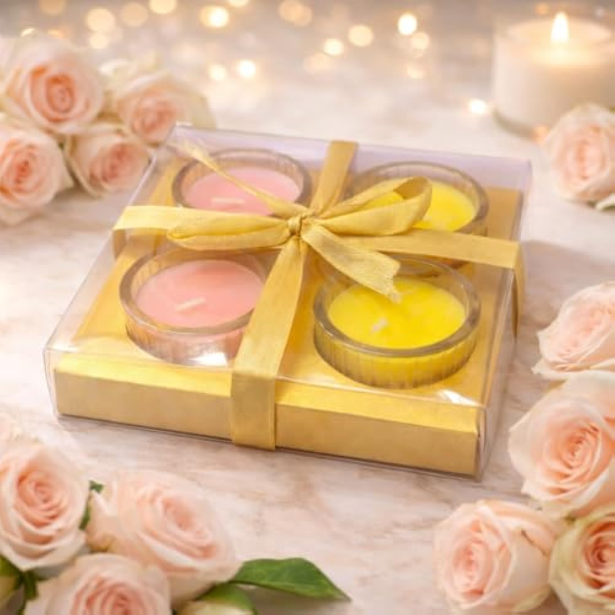 Premium 2Lemon+2Rose Scented Glass Candles Set of 4