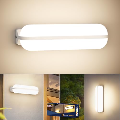 Letlit LED Wandleuchte Innen/Außen Weiß, 20W 2000LM Moderne Wandlampe Up and Down Belechtung, 4000K IP65 Feuchtraumleuchte Aussenlampe Wand...