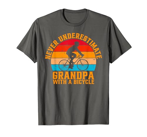 Never Underestimate Grandpa with A Bicycle Cycling Grandpa T-Shirt, Men, Asphalt Grey, Large