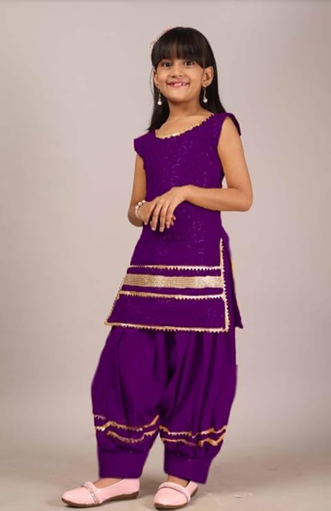 Image of Girls Ethnic Wear Embroidery Cotton Blend Kurti Patiala Set with Dupatta - Traditional Indian Outfit for Birthday Anniversary Festive Gift Occasion Gift Rakshabandhan Rakhi Diwali Wear