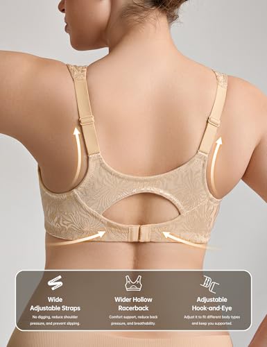 Image of Wingslove Women's Front Closure Minimizer Bra Full Coverage Wirefree Comfort Plus Size Racerback Jacquard Non Padded
