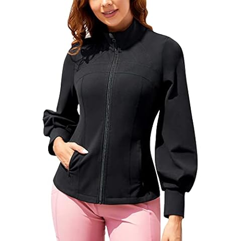 TrainingGirl Women Workout Athletic Jacket Full Zip Sports Define Track Jacket Slim Fit Lantern Long Sleeve Running Yoga Tops (as1, alpha, xx_l, regular, regular, Black) Cover