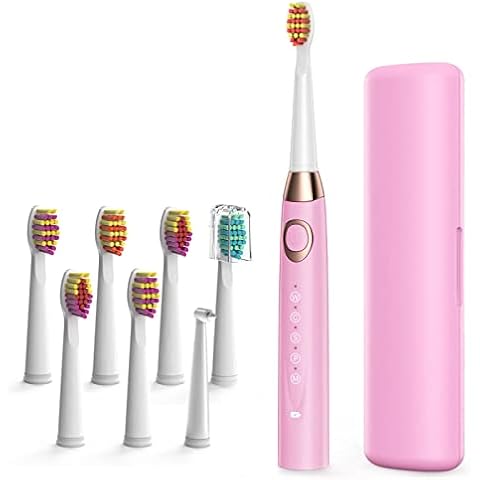 Ultrasonic Toothbrush for Kids 5 Modes Sonic Cleaning,Sonic Electric Toothbrushes with 2-Min Smart Timer, 8 Brush Heads,1 Travel Case,Rechargeable Toothbrush 4 Hours Charge for 30 Days Use Pink Cover