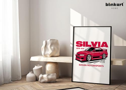 Image of BLINKART Nissan Silvia S15 CarFramed Posters Gift Items Boys Room Wall Decoration Bedroom Office Studio Synthetic Wood Frame & Acrylic Glass Ready to Hang - 18x12 Inch, (A4 Size) - CAR-173
