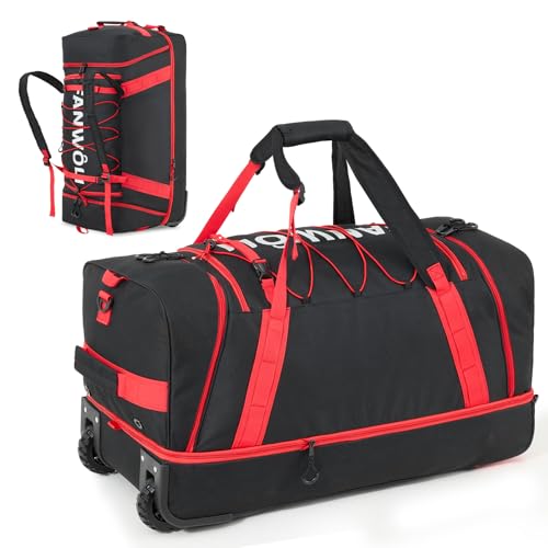 Fanwoli 85L 100L Large Rolling Duffle Bag with Shoes Compartment, 30’’ Expandable & Foldable Heavy Duty Water Resistant Travel Backpack, Convertible Foldable Duffel for Gym Camping Weekender