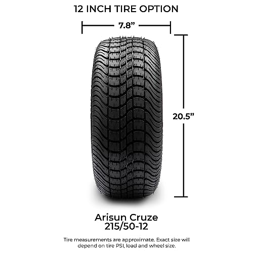 MODZ® Aftershock Red and Black 12" Golf Cart Wheels and Arisun Cruze (215/50-12) DOT Low Profile Golf Cart Tires Combo - Set of 4