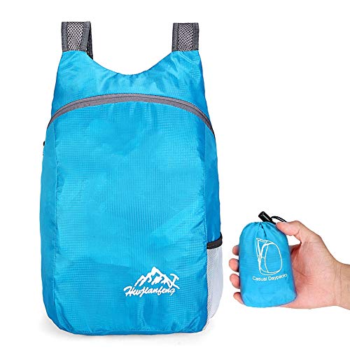 DINGWEN - Mochila plegable, 20 l, ligera, plegable, ultraligera, para el exterior, mochila de viaje Nano Daypack, azul celeste