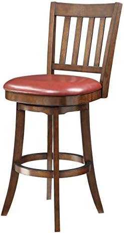 OSP Home Furnishings Mission Full Back Bar Stool with Solid Wood Frame and Bonded Leather Seat, 30-Inch, Crimson