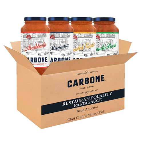 Image of Carbone Roasted Garlic, Marinara, Arrabbiata, Tomato Basil Variety 4 Pack | Italian Tomato Sauce, Fresh & All-Natural Ingredients, Vegan, Non-GMO, Gluten Free, Low Carb, No Added Sugar or Preservatives