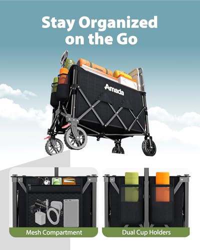 Image of Collapsible Wagon Cart, Foldable Lightweight Wagon Folding Carts with Wheels - Outdoor Utility Carts with 360LBS Max Load for Grocery, Camping, Shopping, Sports, Garden，Beach