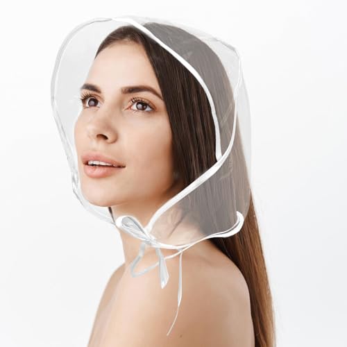 FdcLixuvol 6 Stück Regenhaube Transparent Wasserdicht Regenschal Regenhaube Kopf mit Sonnenschutz Kunststoff Herren Damen Regenmantel Regenkapuze Regenschutz Überkopf