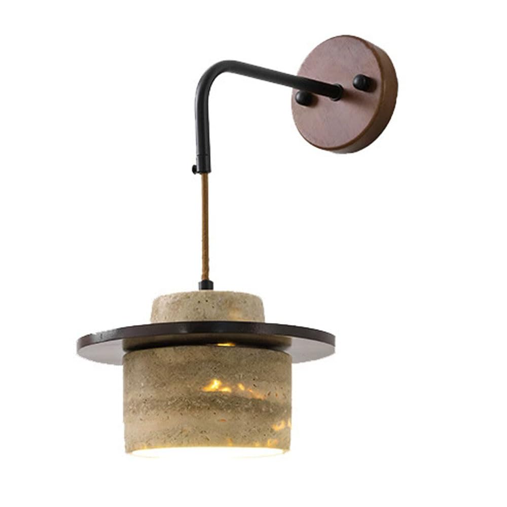 GUOGUOSM American Retro Style Indoor Wall Sconce, 4.7in Yellow Travertine Wall Lamp, Natural Stone With Wood Decorative Wall Light, Bedside Corridor Entryway Decorative Lighting Fixtures.