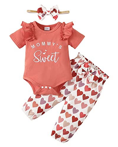 0-3 Months Baby Girl Clothes Infant Newborn Girl Outfits Ruffle Sleeve Top Heart Pant Set Baby Girl Summer Clothes 0 3 Months #TOP23