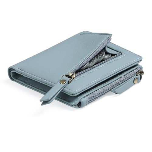 Image of GOIACII Small Women's Wallet Compact Bifold Credit Card Holder Mini Ladies Purse with 2 Zipper Coin Pockets