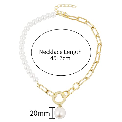 Vintage Chunky Link Chain Pearl Necklace Plated Retro Charm Jewellery