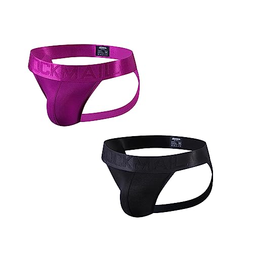 JOCKMAIL 2PCS/Pack Mens Thongs Underwear Jockstrap Low Rise Athletic Supporter Jockstrap Mens Breathable Briefs Jockstrap