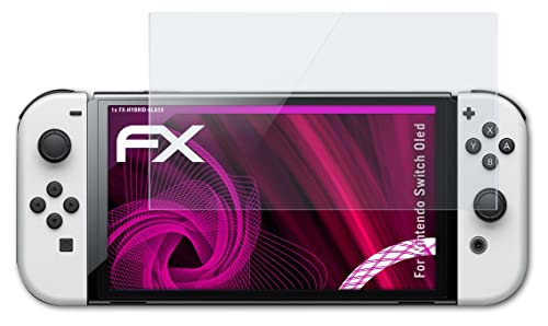 atFoliX Glasfolie kompatibel mit Nintendo Switch Oled Panzerfolie, 9H Hybrid-Glass FX Schutzpanzer Folie Cover