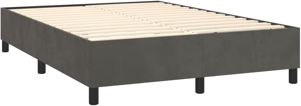 Full Velvet Bed Frame Dark Grey Polyester Fabric with Plywood and Engineered Wood, Modern Platform Foundation for Bedroom, Durable Sturdy No-Box-Spring-Needed Mattress Support