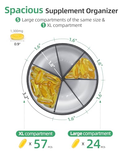 Image of PULIV Large Pill Bottle Organizer Anti-Mix Design, 6 Slots, 20 Labels | Supplement Organizer for Holding 6 Various Vitamins without Filling Hassle, Wide Opening Pill Box Case for Easy Retrieval