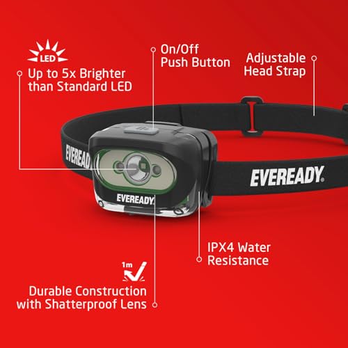Image of Rechargeable LED Headlamps by Eveready (2-Pack), IPX4 Water Resistant Head Lights for Running, Camping, Emergency, Outdoors (USB Cable Included),Black (2-Pack),Adjustable