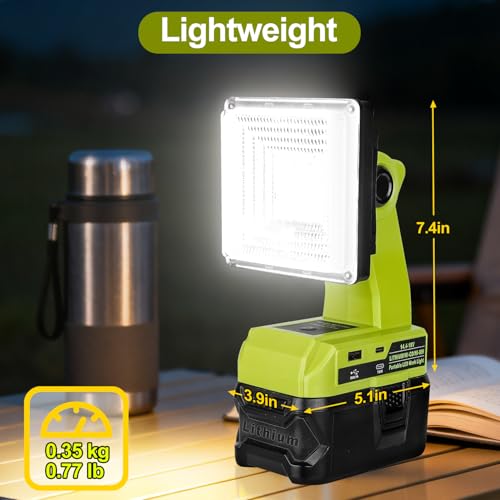 Image of Choerinton Work Light Compatible with Ryobi 18V Battery, 15W Light Cordless Portable Jobsite with USB Charging Port, 1800LM Outdoor Rechargeable LED Floodlight for Car Repair, Camping, Hiking