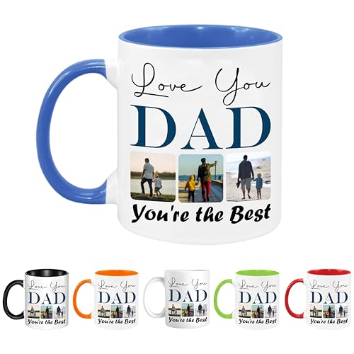 EKAM Personalised Family Mug - Gifts for Dad, Fathers Day, Birthday Gifts Presents for Dad from Daughter or Son - 11oz Ceramic White Tea Mug Custom with Photos