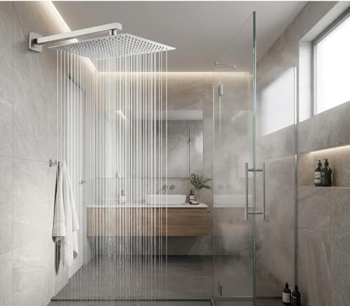 Image of ALTURAS Stainless Steel Square Overhead Shower Rain Shower Head for Bathroom With Arm (8in shower with 18in arm)