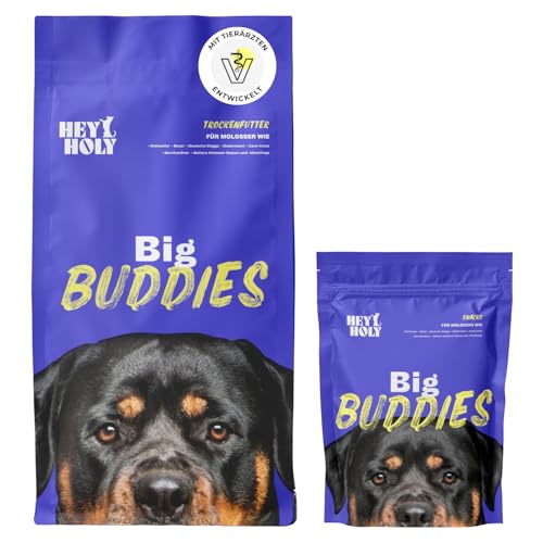 HEY HOLY Set 7 kg Premium Trockenfutter & 1 x 200 g Snacks für Molosser 100% getreidefrei | Hundefutter & Leckerlis für ausgewachsene Molosser mit Rind | Hochverträglich aus natürlichen Zutaten
