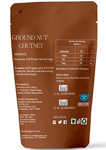 Image of BOGATCHI Quick Meals - Ready to Cook Authentic Groundnut Chutney (Dry) - 100 g , Ready to Eat Meal, Protein Rich, 100% Natural Ingredients, No Preservatives, No Artificial Flavours & Colours