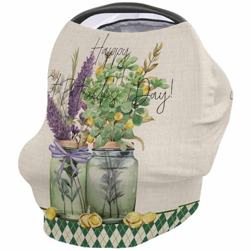 Nursing Cover for Breastfeeding Scarf, Happy Valentine's Day Vase Floral Retro Baby Car Covers Super Soft Multi Use for Canopy Shopping Cart Cover Blanket Stroller Cover