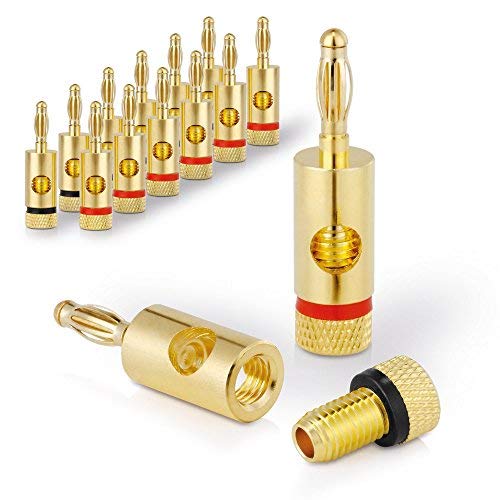 Sentivus Bananenstecker Premium (12er-Set) für alle Lautsprecherkabel mit einem Durchmesser von max. 6mm², 12 Stück mit Farbcodierung (6x rot, 6x schwarz), 24k vergoldet, SE-SC000-12 Cover