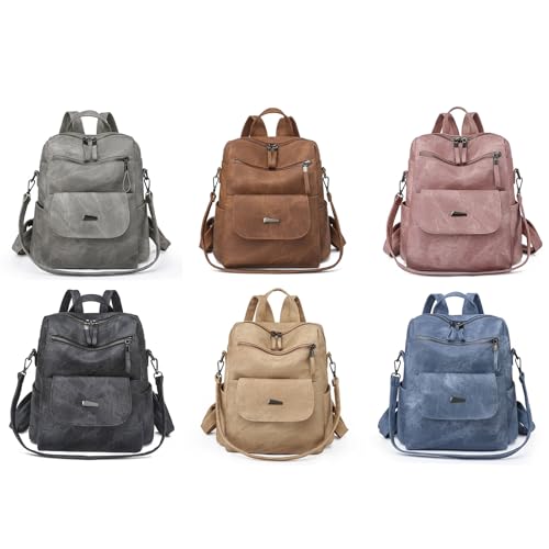 Mochila de piel sintética para mujer gran capacidad mochila casual khaki trabajo escuela viajes 5