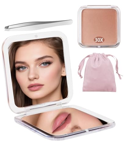 Benaewa Mini Mirror, 1X/30X Magnifying Portable Handbag Mirror for Women, Travel