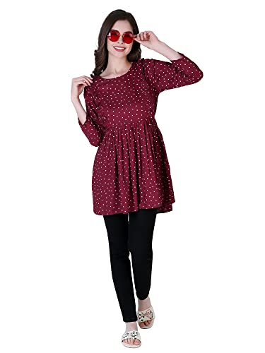 Image of ZUVINO Women's Maternity Feeding Top with Zip for Easy Nursing | Stylish Feeding Tops for Jeans | Maternity Short Kurti for Mothers | Nursing Dress for Women | 100% Rayon