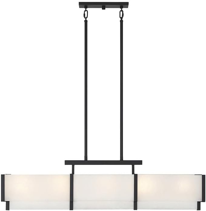 Savoy House 1-2330-5-50 Orleans Vintage Mid-Century Modern Alabaster Linear Chandelier, 5-Light 300 Total Watts, 11" H x 44" L, Black Cashmere