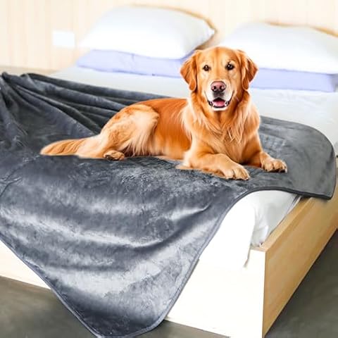 PatiencET Waterproof Dog Blanket for Large Dogs, Washable Reversible Sherpa Cat Puppy Pet Blanket, Fleece Dog Blanket for Couch Bed Furniture Cover Protector Outdoor Throw Blanket Gray（60x80in） Cover