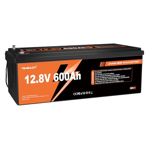 Yeagulch 12V 600Ah Batería de Litio LiFePO4 de Ciclo Profundo, 7680Wh, BMS 200A Integrado, 4000 15000 Ciclos, para Comunidades Solares, Sistemas de Alimentación Ininterrumpida (UPS) y Off Grid