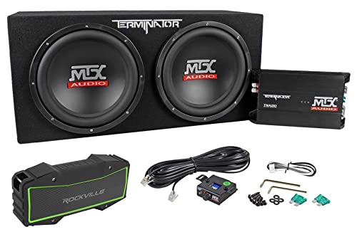 Audiosavings Bundle: Terminator TNP212D2 1200 Watt 2 Ohm Dual 12 Subwoofers/Sub Box/Amp Package Bundle with Free Portable Bluetooth Speaker/Waterproof/Wireless Link (2 Items)