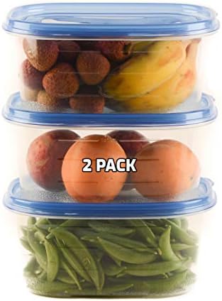 [2 PACK] 76oz Rectangular Plastic Reusable Storage Containers with Snap On Lids – Airtight Stackable Reusable Plastic Food Storage, Leak-Proof, Meal Prep, Lunch, Togo, BPA-Free