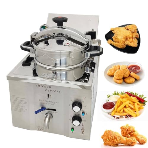 XSDAJSD Freidora de Pollo de 16 l, freidora eléctrica a presión, freidora de Pollo eléctrica Comercial, Horno de Alta presión para Pollo Frito, Carne, Pescado y Papas Fritas.