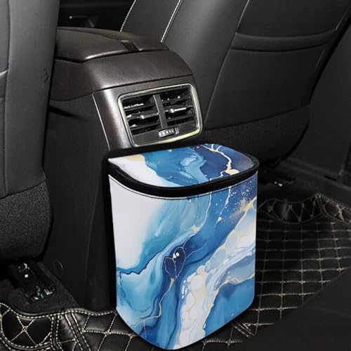 Image of Blue Marble Auto Garbage Can with Lid,Portable Leak Proof Car Trash Can Bag Hanging for Back Seats,Console,Durable and Lightweight Vehicle Rubbish Storage Pocket