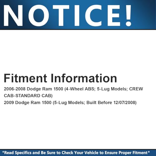 Image of Detroit Axle - 2 Front Wheel Bearing Hubs for 2006 2007 2008 2009 Dodge Ram 1500 Wheel Bearing and Hubs Assembly 5 Lugs Pair Hubs Replacement