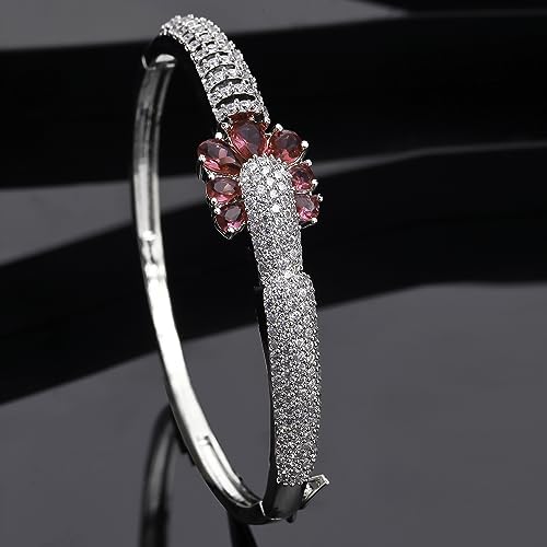 Image of ZENEME Rhodium-Plated Square Shaped American Diamond Studded Kada Bracelet For Girls and Women