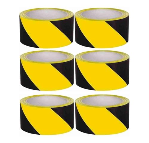 Tezraftaar® 6 x Floor Marking Tape 50mm x 33m HDPE Yellow & Black Hazard Warning Caution Barrier Flooring Steps Parking High Visibility