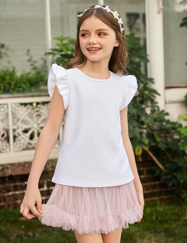 Image of Arshiner Girls Shirts Ruffle Short Sleeve Summer Cute Casual Crewneck Tops Blouse Tee